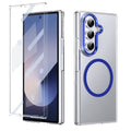 Crystal-clear Magnetic Ring Case for Samsung Galaxy Z Fold 7 with Tempered Glass [Blue] - Blue