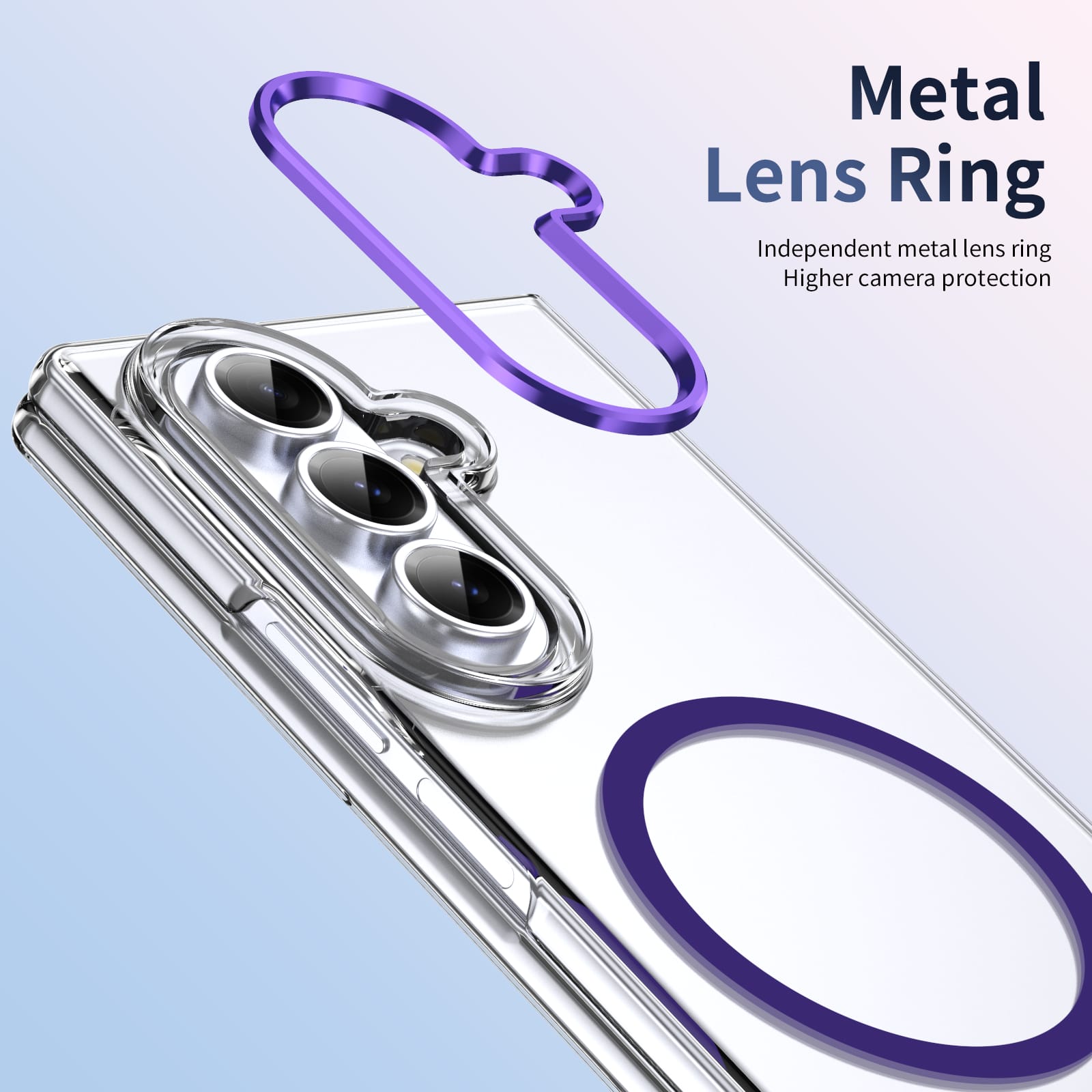 Crystal-clear Magnetic Ring Case for Samsung Galaxy Z Fold 7 with Tempered Glass [Purple]