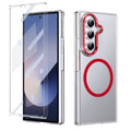 Crystal-clear Magnetic Ring Case for Samsung Galaxy Z Fold 7 with Tempered Glass[Red] - Red