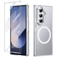 Crystal-clear Magnetic Ring Case for Samsung Galaxy Z Fold 7 with Tempered Glass [Silver] - Silver