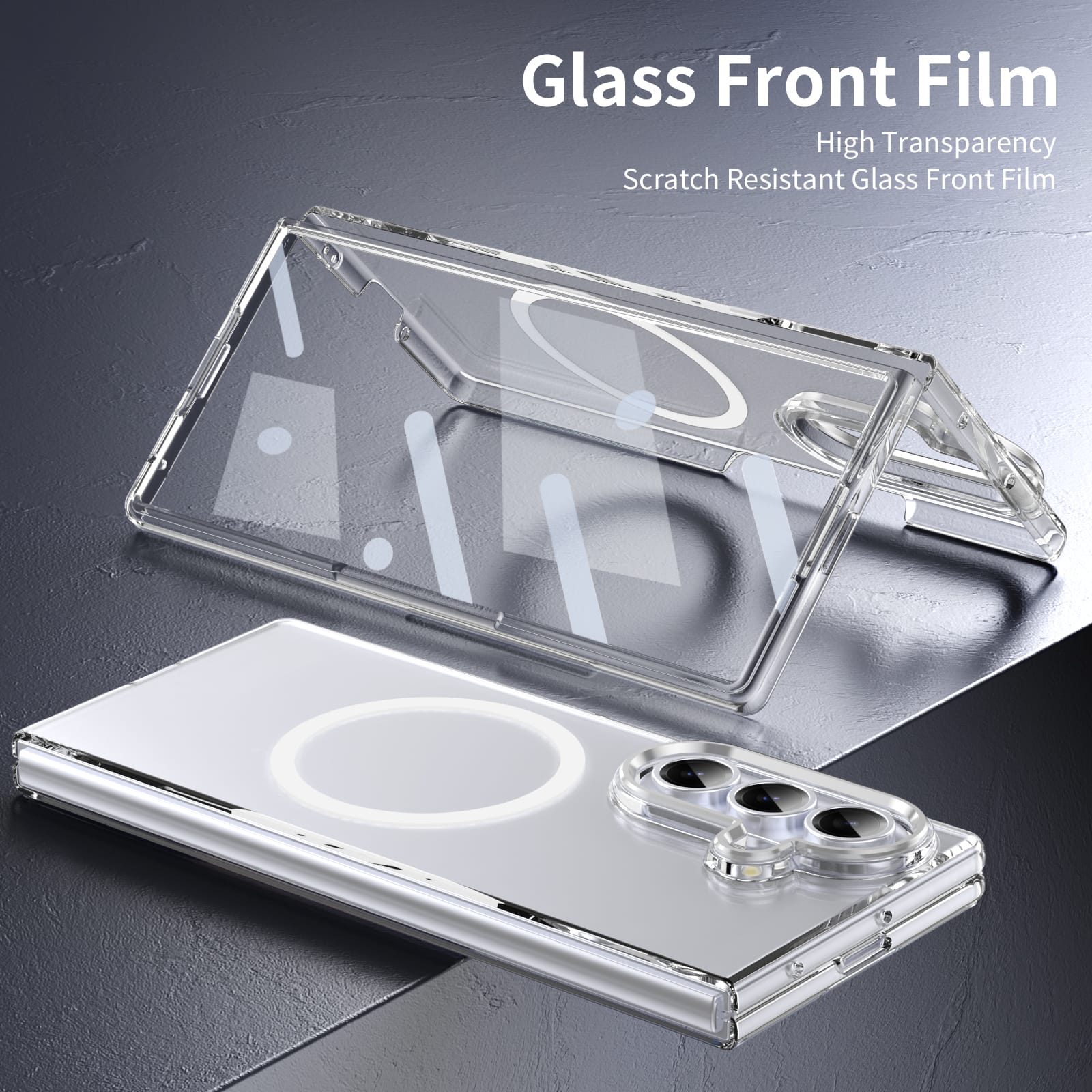 Crystal-clear Magnetic Ring Case for Samsung Galaxy Z Fold 7 with Tempered Glass [Silver]