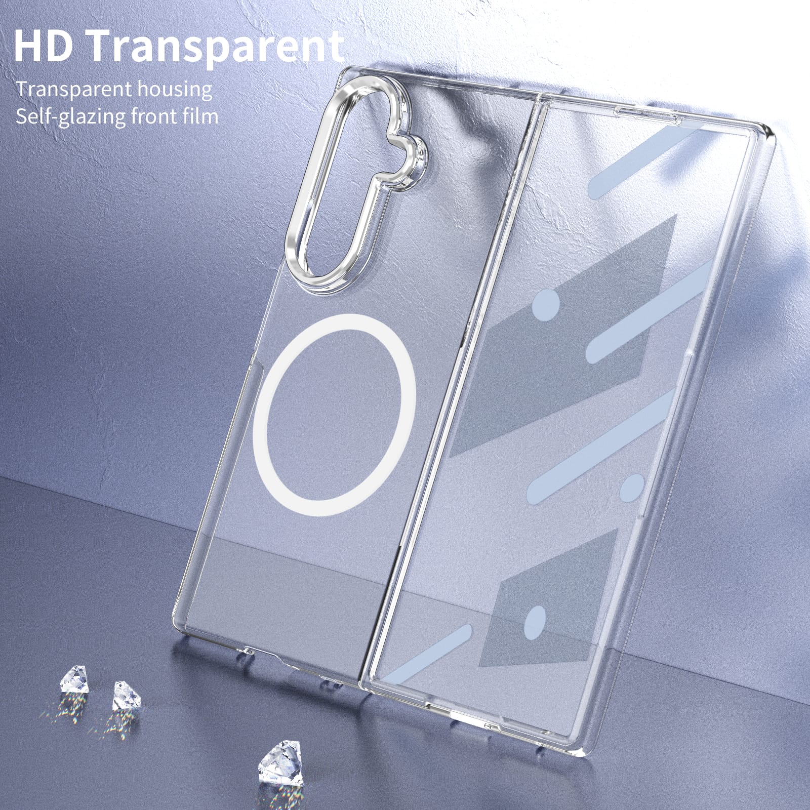 Crystal-clear Magnetic Ring Case for Samsung Galaxy Z Fold 7 with Tempered Glass [Silver]