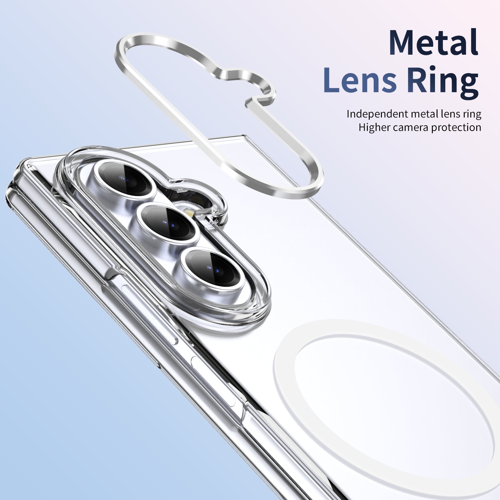 Crystal-clear Magnetic Ring Case for Samsung Galaxy Z Fold 7 with Tempered Glass [Silver]