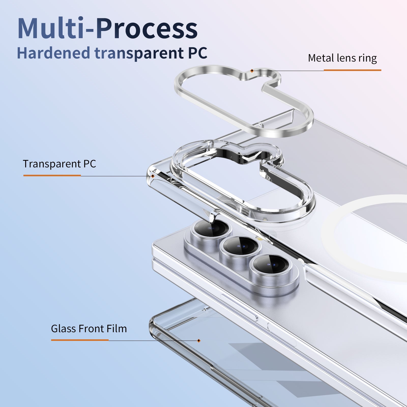 Crystal-clear Magnetic Ring Case for Samsung Galaxy Z Fold 7 with Tempered Glass [Silver]