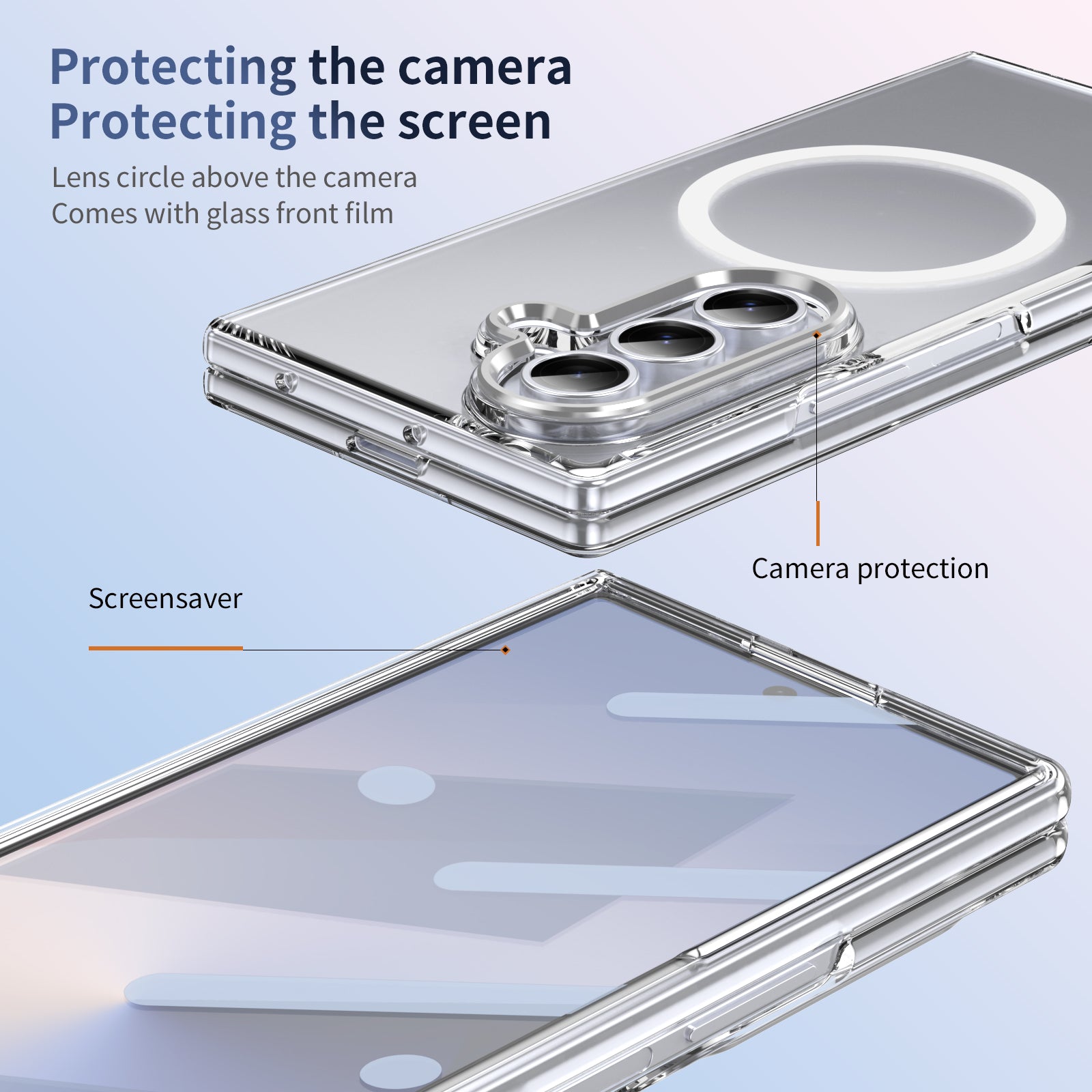 Crystal-clear Magnetic Ring Case for Samsung Galaxy Z Fold 7 with Tempered Glass [Silver]