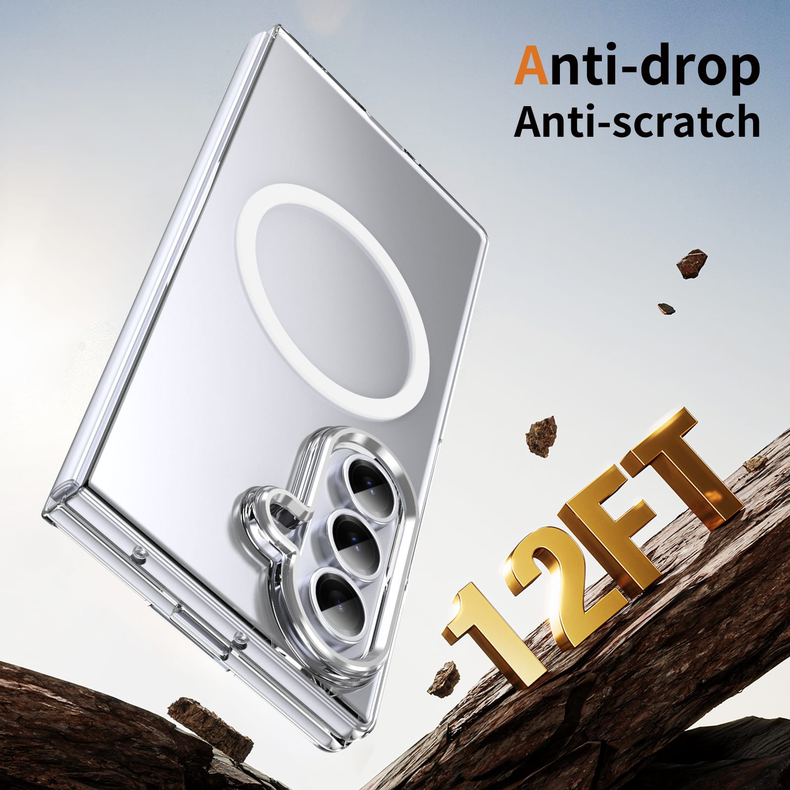 Crystal-clear Magnetic Ring Case for Samsung Galaxy Z Fold 7 with Tempered Glass [Silver]