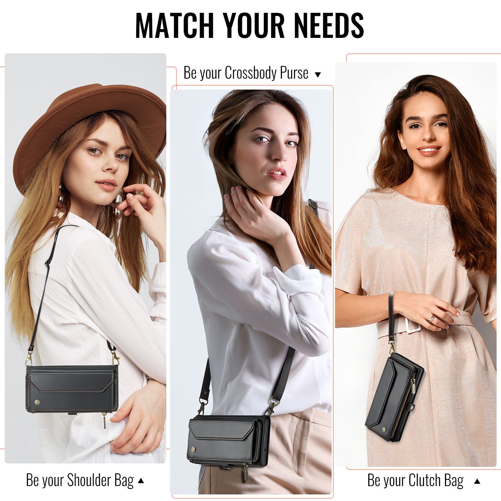 Galaxy Z Fold 7 CaseMe Crossbody Wallet Case with Strap, Card Slots & Zipper Pocket [Black]