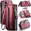 Galaxy Z Fold 7 CaseMe Crossbody Wallet Case with Strap, Card Slots & Zipper Pocket [Maroon] - Maroon