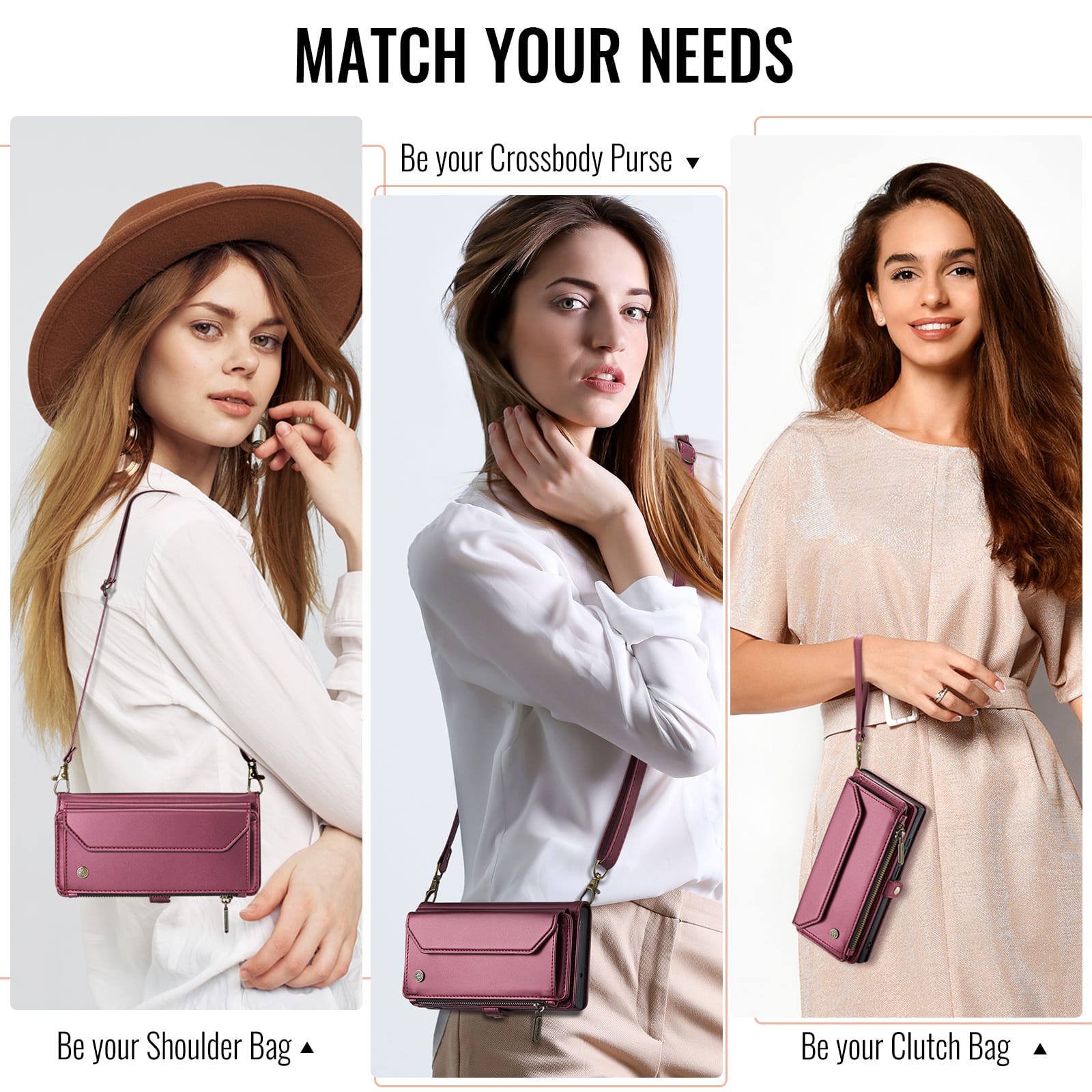 Galaxy Z Fold 7 CaseMe Crossbody Wallet Case with Strap, Card Slots & Zipper Pocket [Maroon]