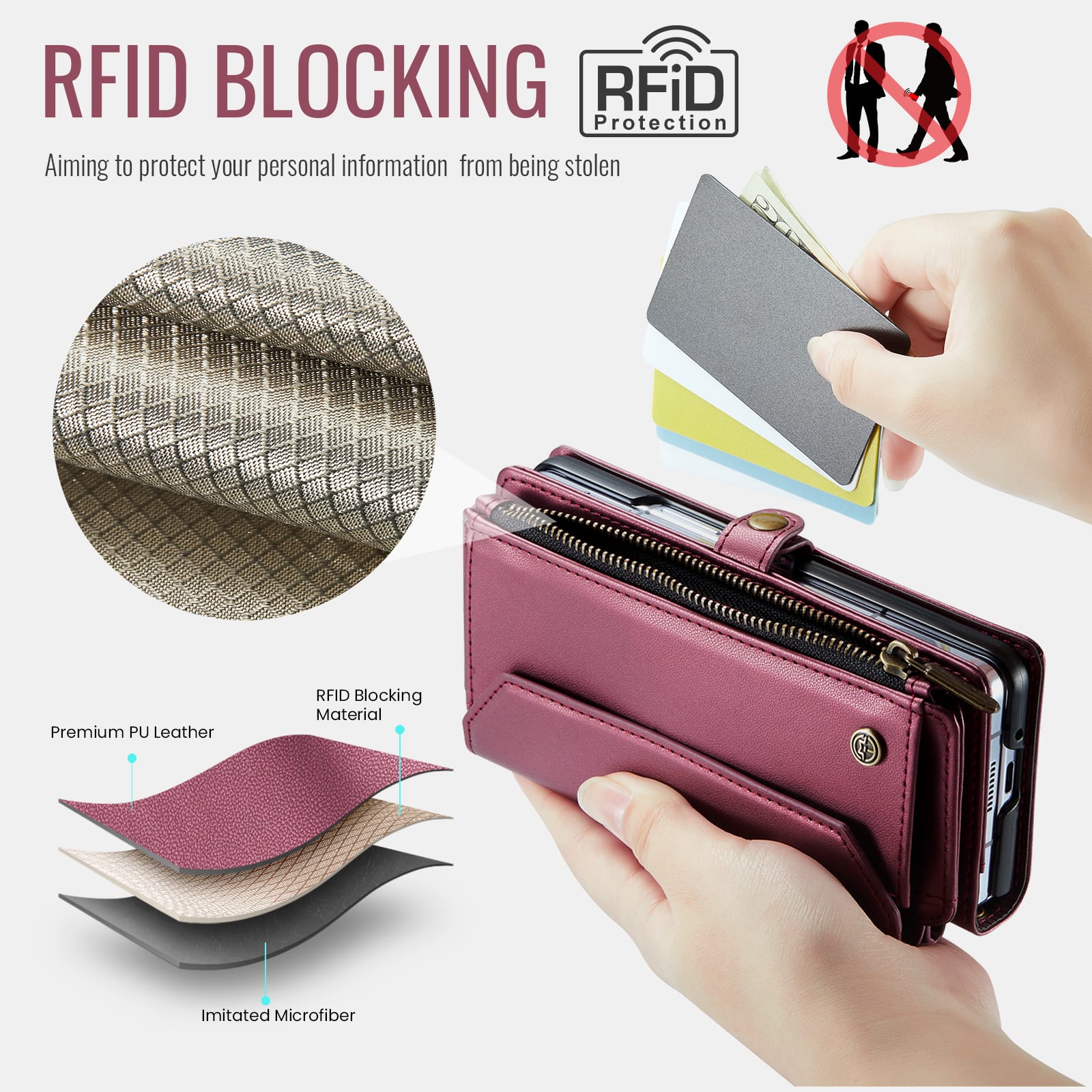 Galaxy Z Fold 7 CaseMe Crossbody Wallet Case with Strap, Card Slots & Zipper Pocket [Maroon]