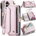 Galaxy Z Fold 7 CaseMe Crossbody Wallet Case with Strap, Card Slots & Zipper Pocket [Pink] - Pink