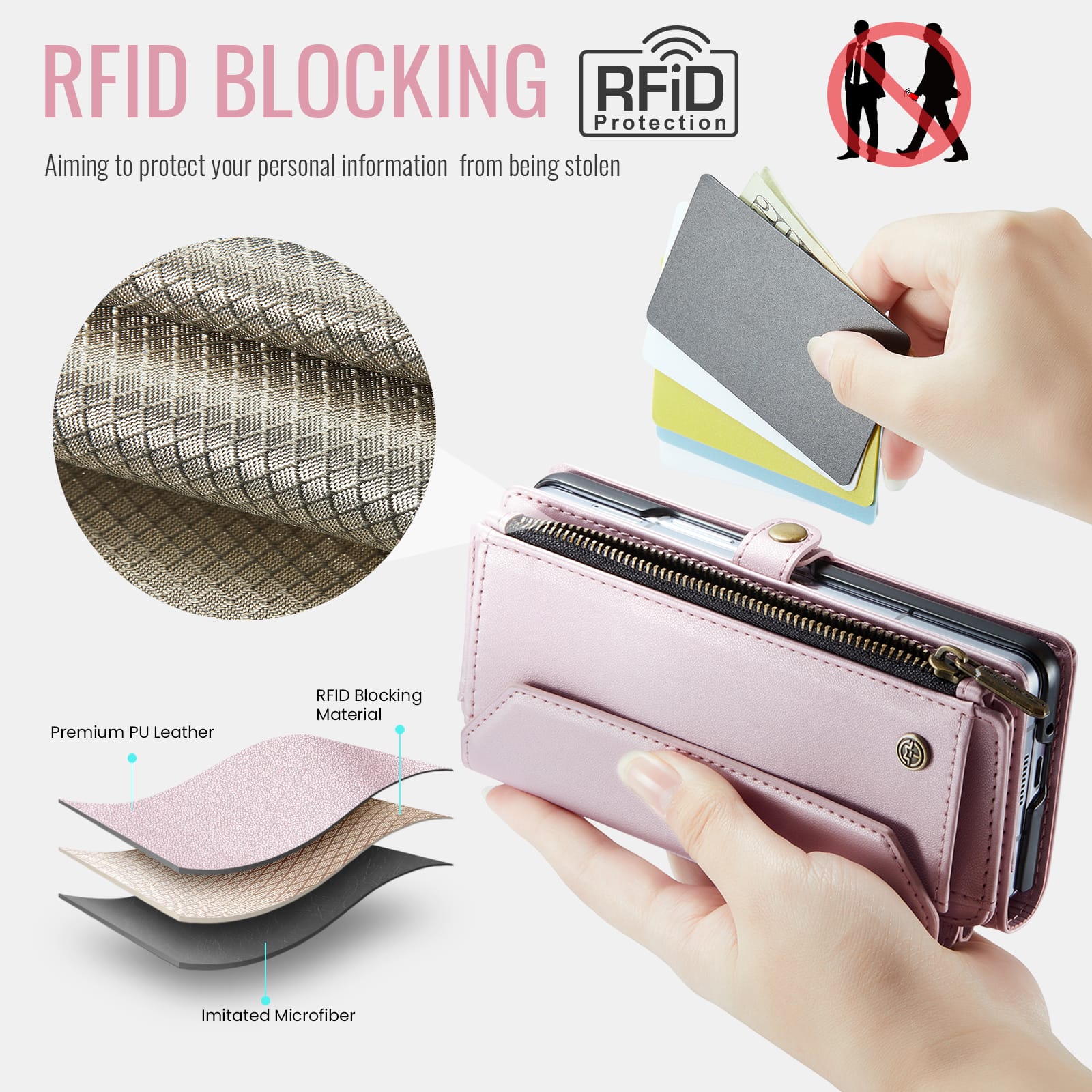 Galaxy Z Fold 7 CaseMe Crossbody Wallet Case with Strap, Card Slots & Zipper Pocket [Pink]