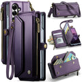 Galaxy Z Fold 7 CaseMe Crossbody Wallet Case with Strap, Card Slots & Zipper Pocket [Purple] - Purple
