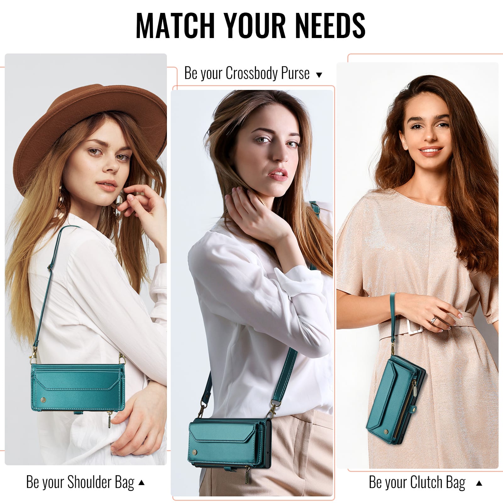 Galaxy Z Fold 7 CaseMe Crossbody Wallet Case with Strap, Card Slots & Zipper Pocket [Teal]