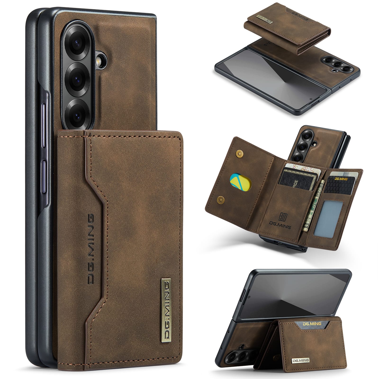 DG.MING Magnetic Business Leather Case for Galaxy Z Fold 7 - with Detachable Wallet [Coffee]