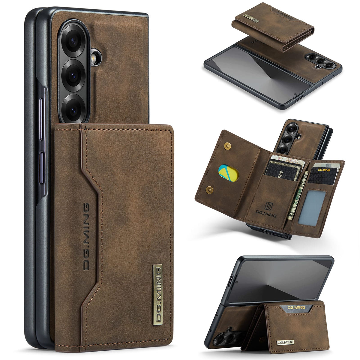 DG.MING Magnetic Business Leather Case for Galaxy Z Fold 7 - with Detachable Wallet [Coffee]