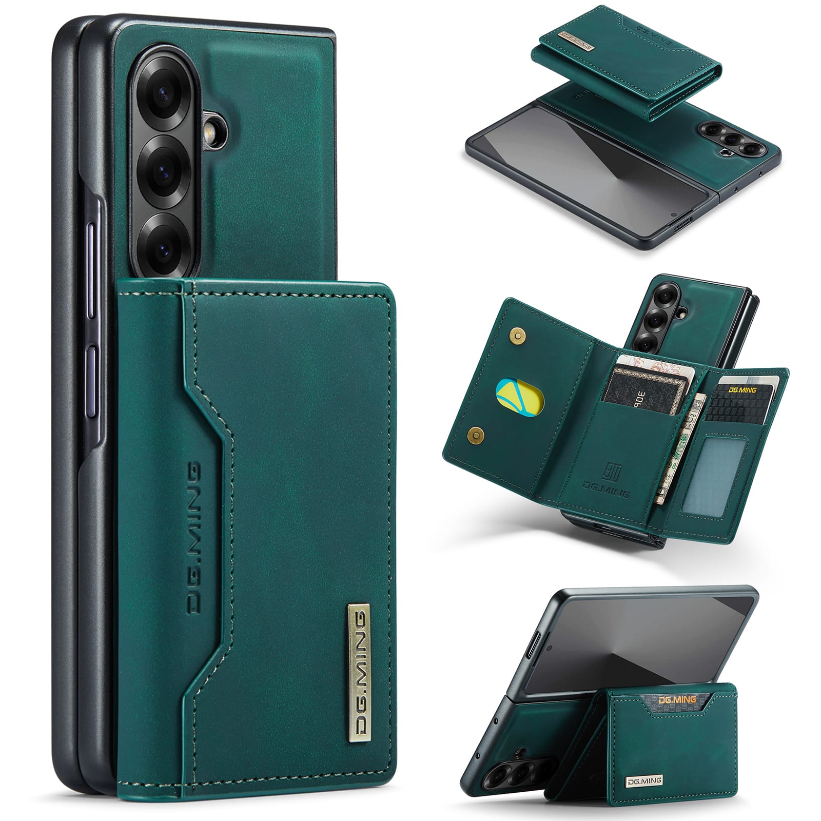 DG.MING Magnetic Business Leather Case for Galaxy Z Fold 7 - with Detachable Wallet [Green]