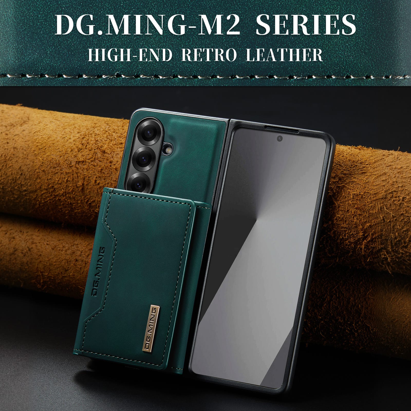 DG.MING Magnetic Business Leather Case for Galaxy Z Fold 7 - with Detachable Wallet [Green]