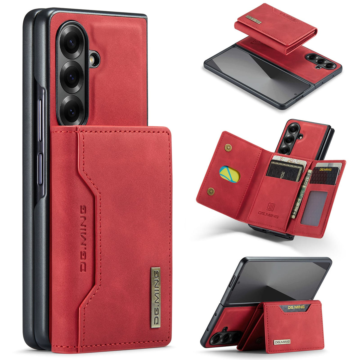 DG.MING Magnetic Business Leather Case for Galaxy Z Fold 7 - with Detachable Wallet [Red]