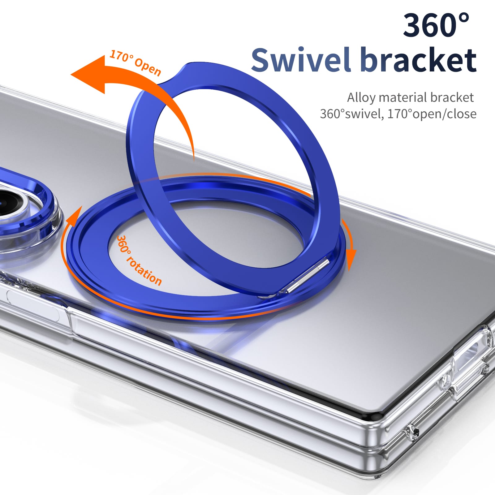 Clear 360°Rotating Magnetic Ring Stand Case for Samsung Galaxy Z Fold 7 with Tempered Glass [Blue]