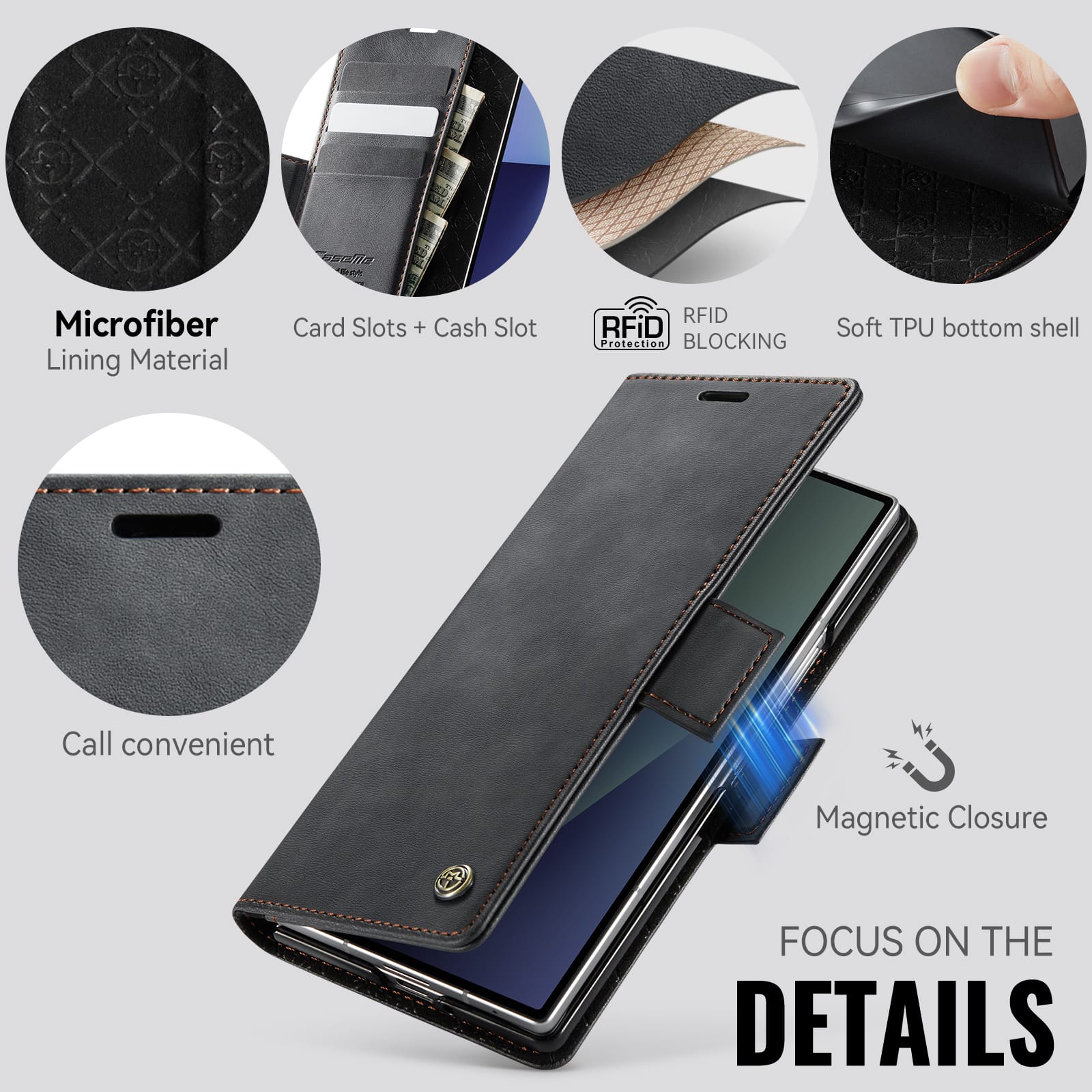 Vintage PU Leather Wallet Case with Hinge Protection for Samsung Galaxy Z Fold 7 [Black]