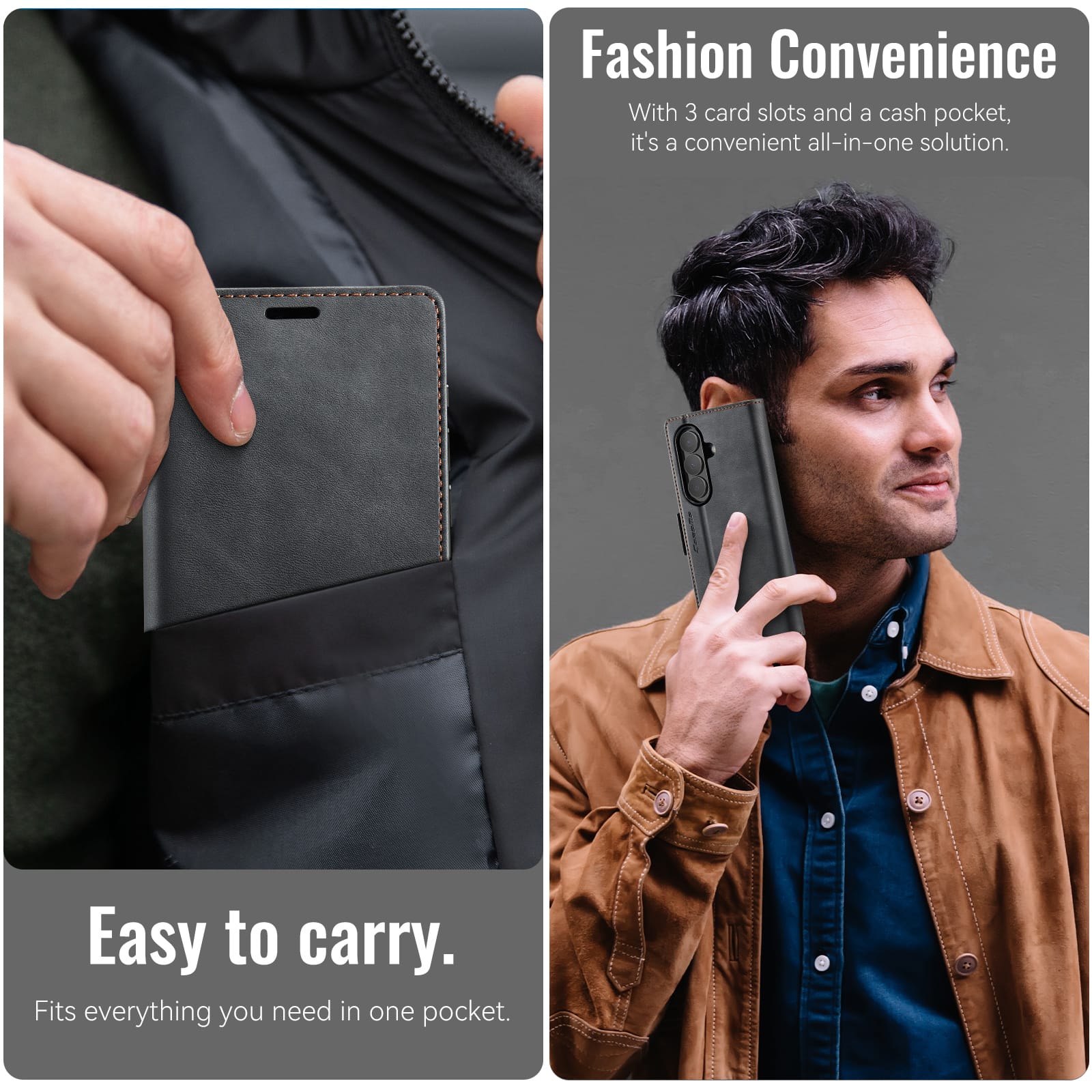 Vintage PU Leather Wallet Case with Hinge Protection for Samsung Galaxy Z Fold 7 [Black]