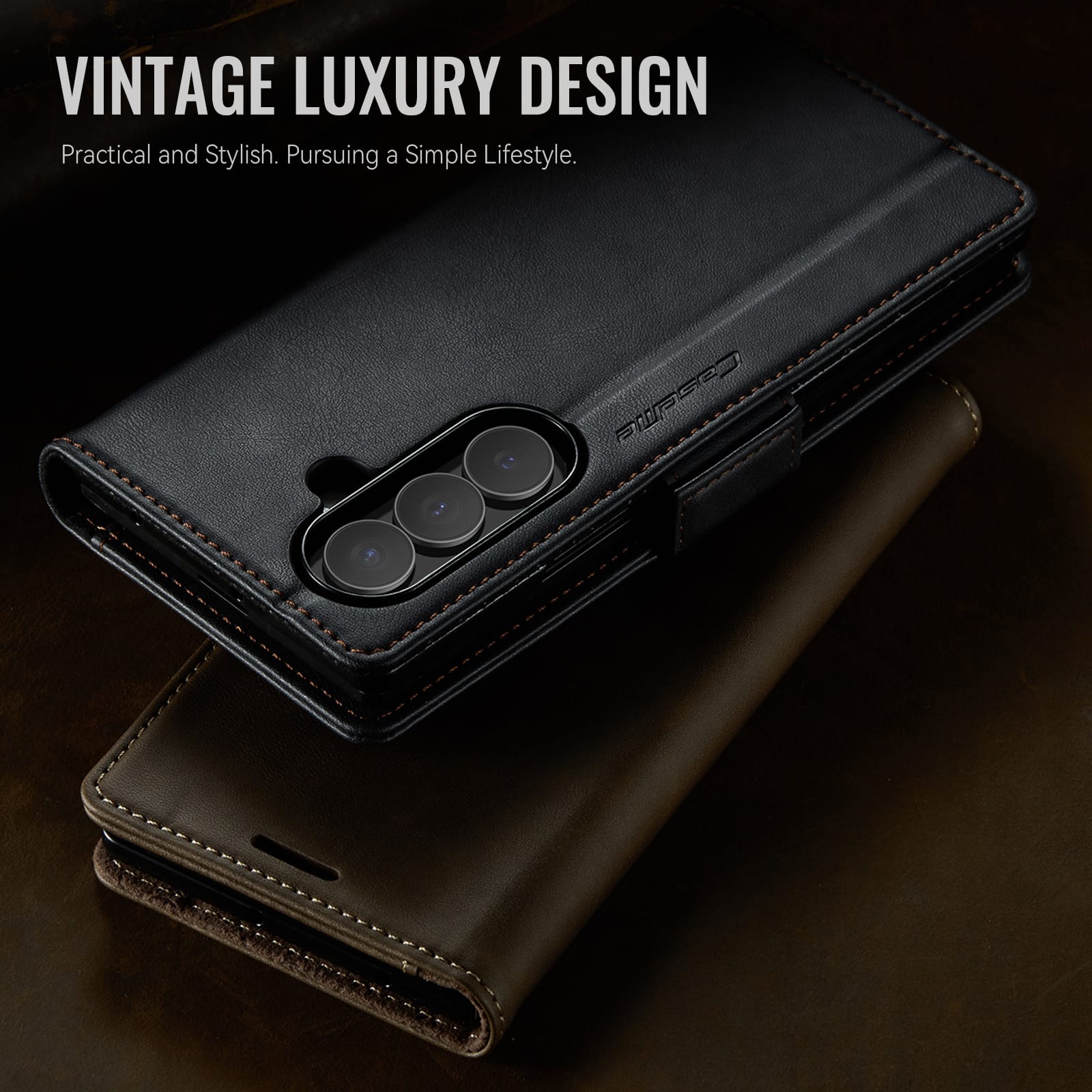 Vintage PU Leather Wallet Case with Hinge Protection for Samsung Galaxy Z Fold 7 [Black]