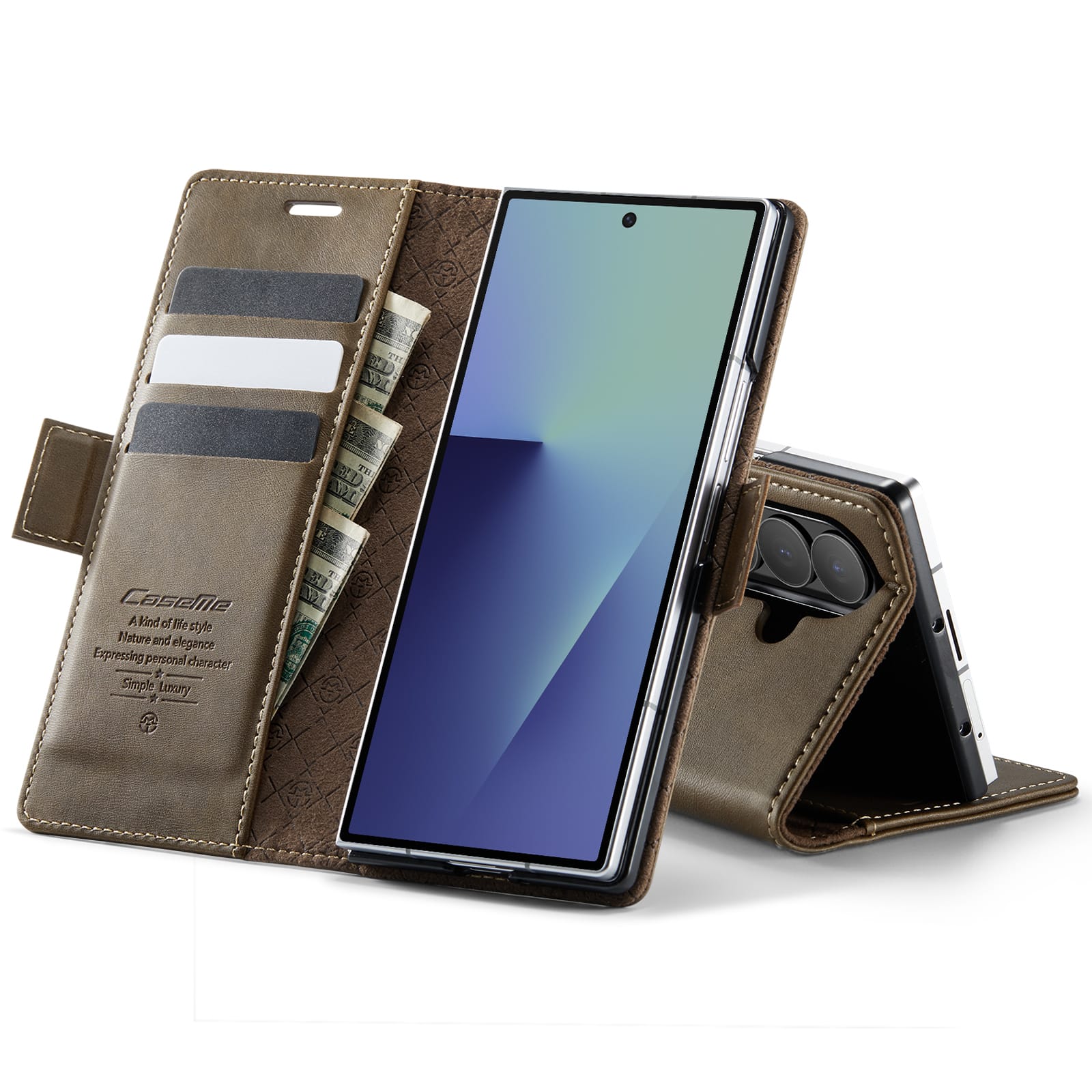 Vintage PU Leather Wallet Case with Hinge Protection for Samsung Galaxy Z Fold 7 [Brown]