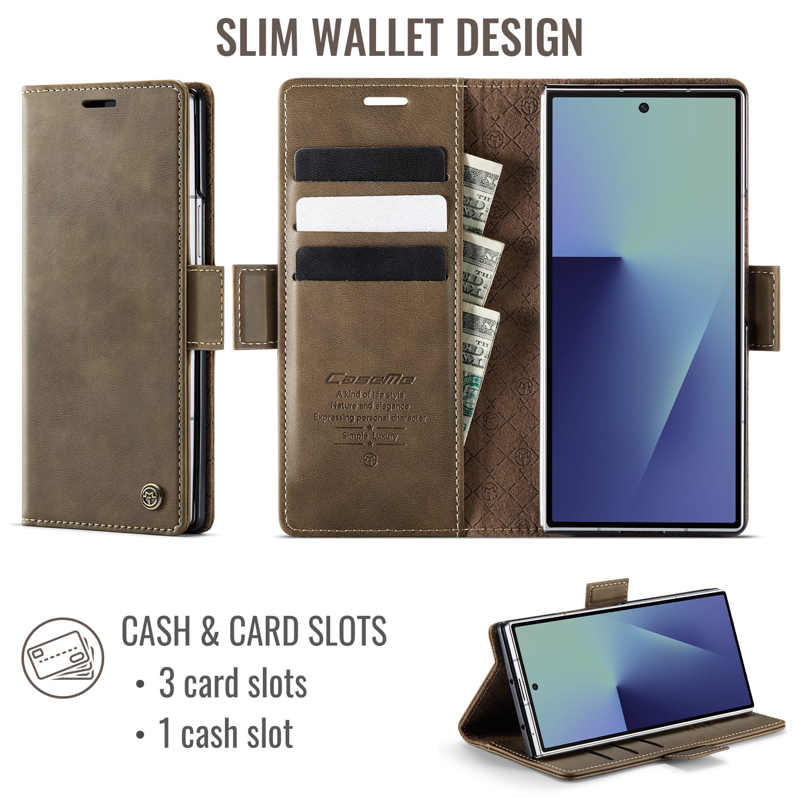Vintage PU Leather Wallet Case with Hinge Protection for Samsung Galaxy Z Fold 7 [Brown]