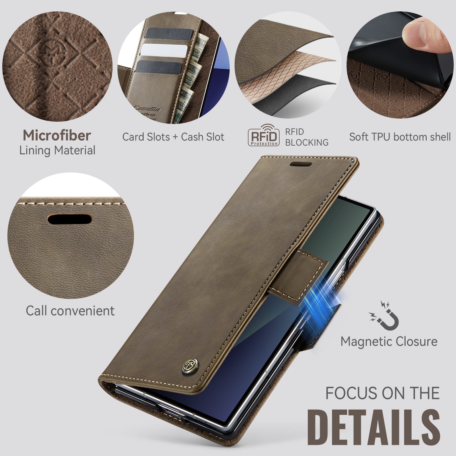 Vintage PU Leather Wallet Case with Hinge Protection for Samsung Galaxy Z Fold 7 [Brown]