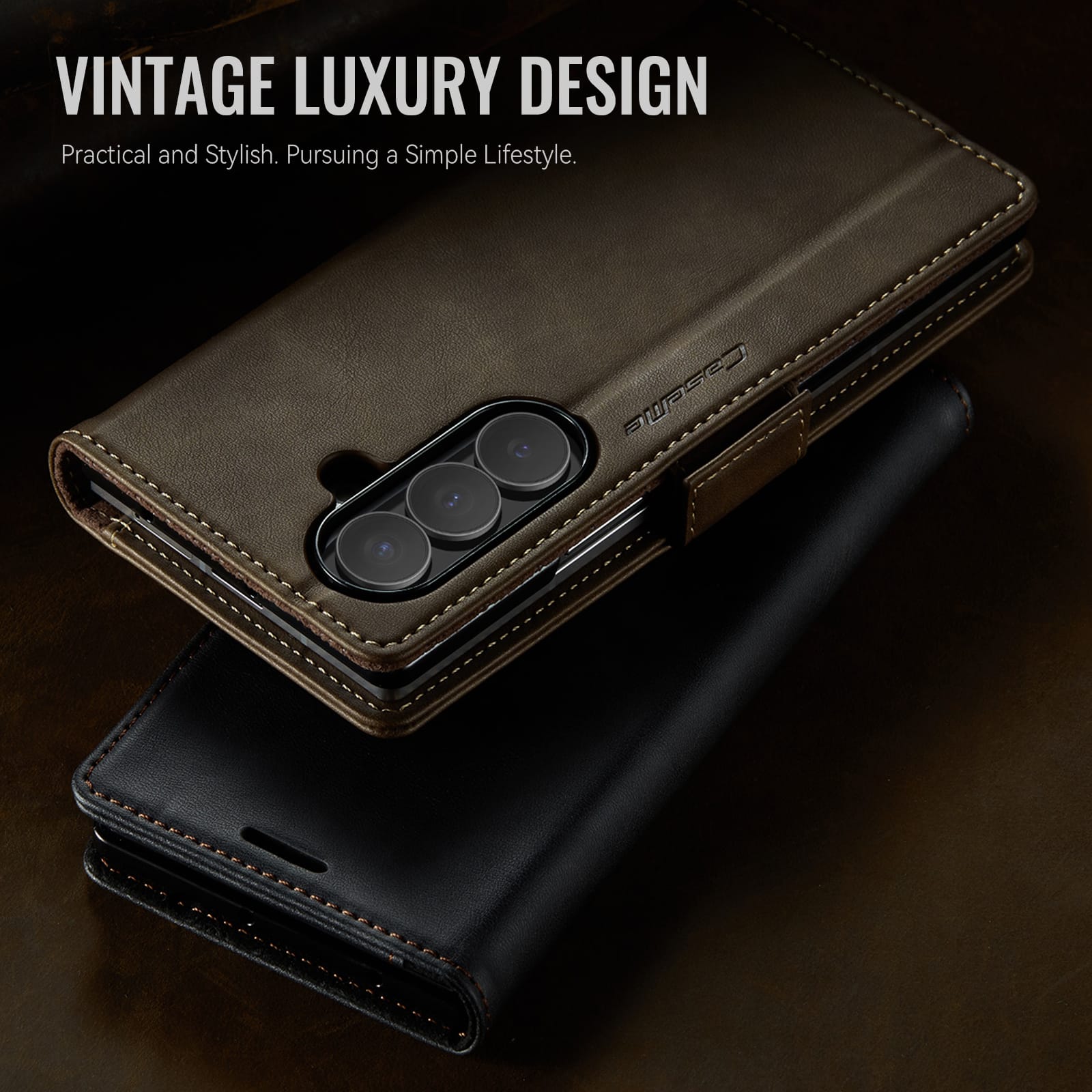Vintage PU Leather Wallet Case with Hinge Protection for Samsung Galaxy Z Fold 7 [Brown]