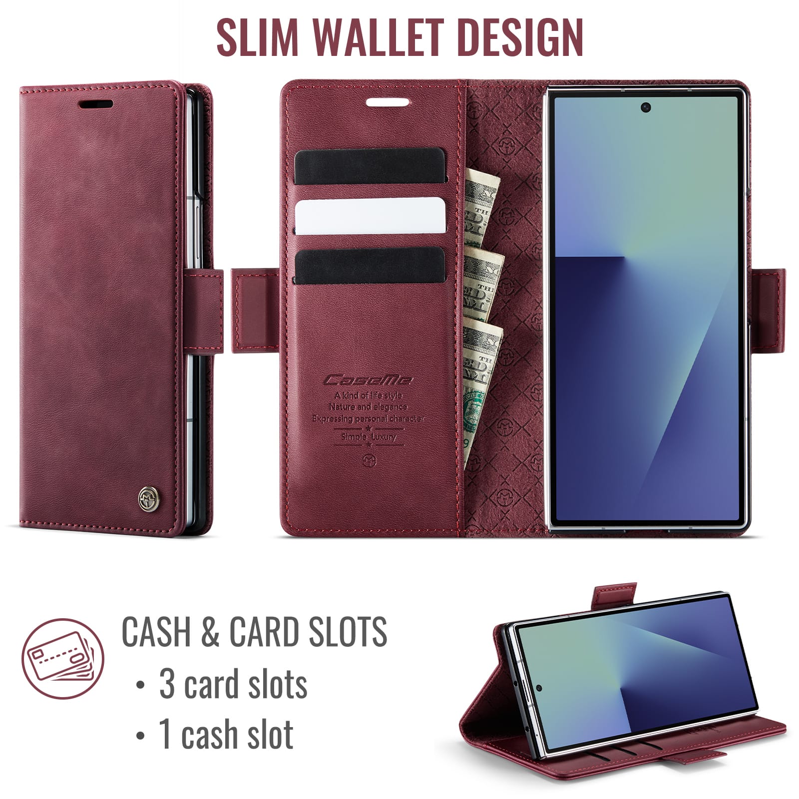 Vintage PU Leather Wallet Case with Hinge Protection for Samsung Galaxy Z Fold 7 [Maroon]