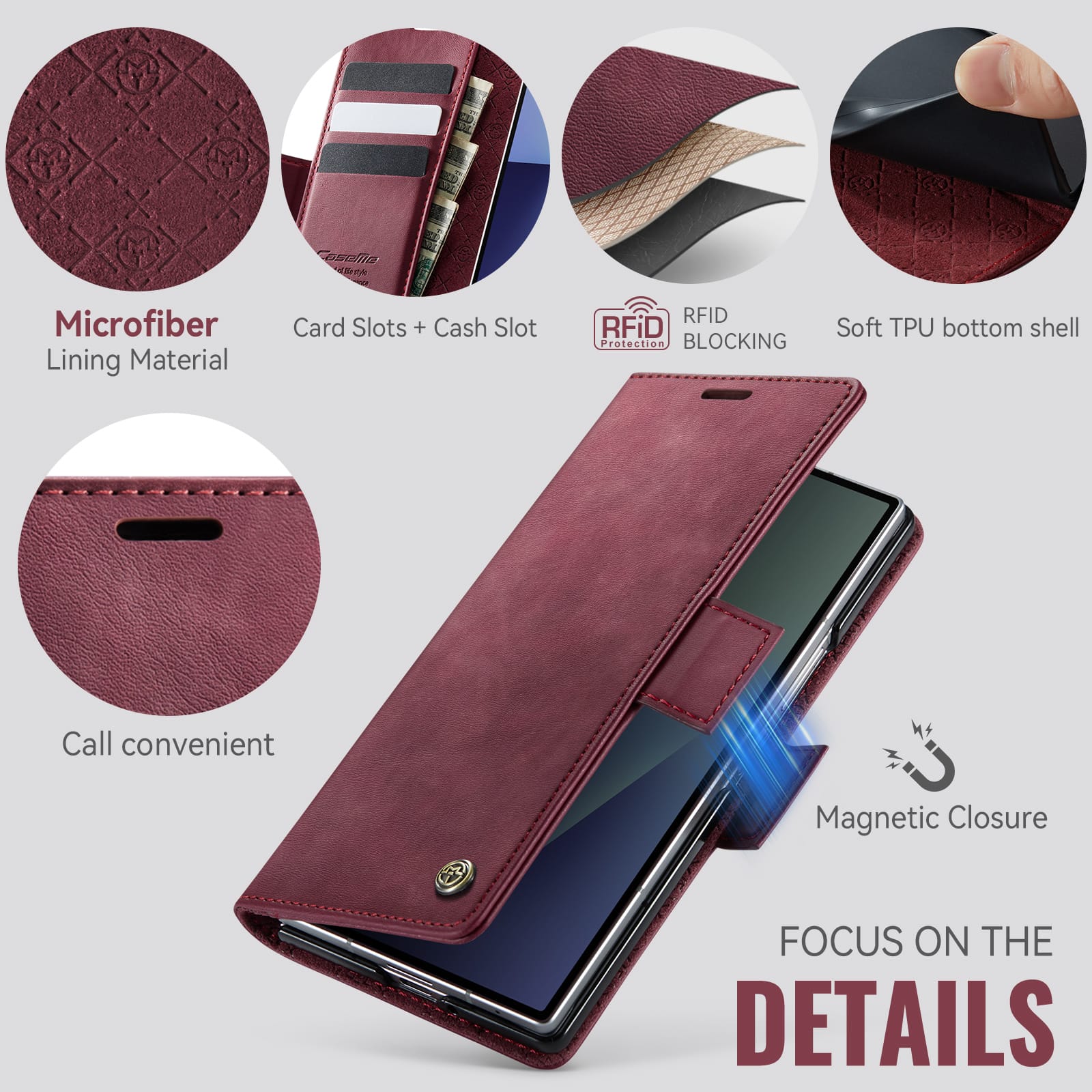 Vintage PU Leather Wallet Case with Hinge Protection for Samsung Galaxy Z Fold 7 [Maroon]