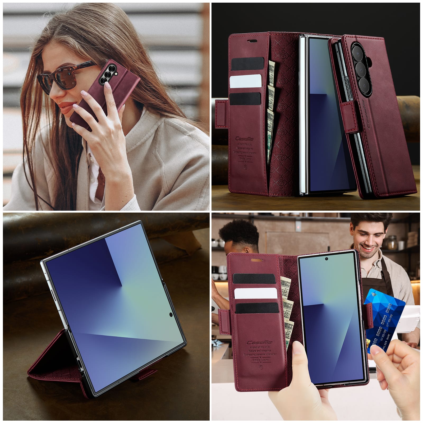 Vintage PU Leather Wallet Case with Hinge Protection for Samsung Galaxy Z Fold 7 [Maroon]