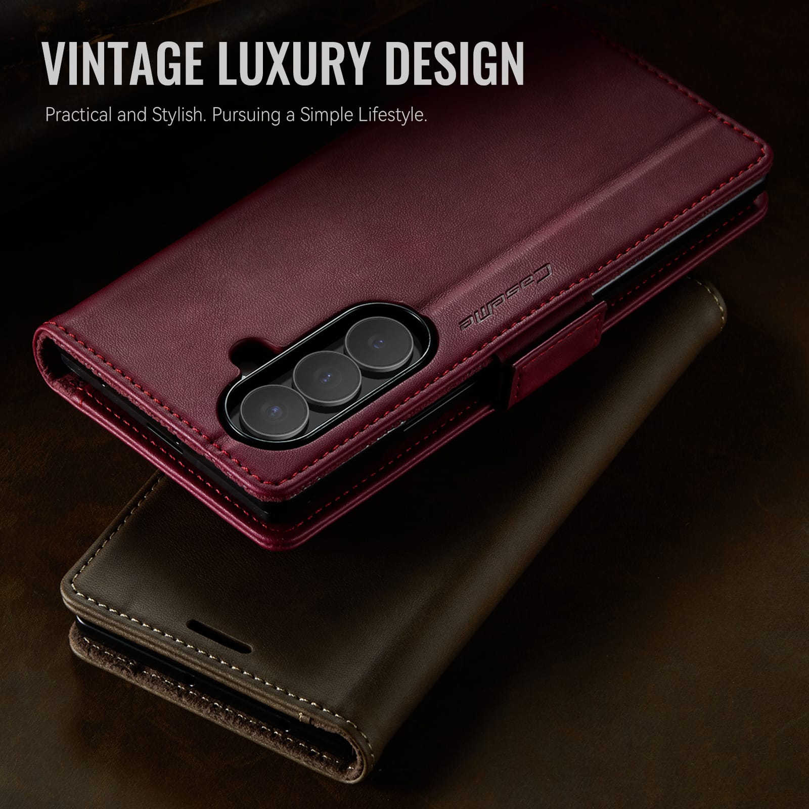 Vintage PU Leather Wallet Case with Hinge Protection for Samsung Galaxy Z Fold 7 [Maroon]