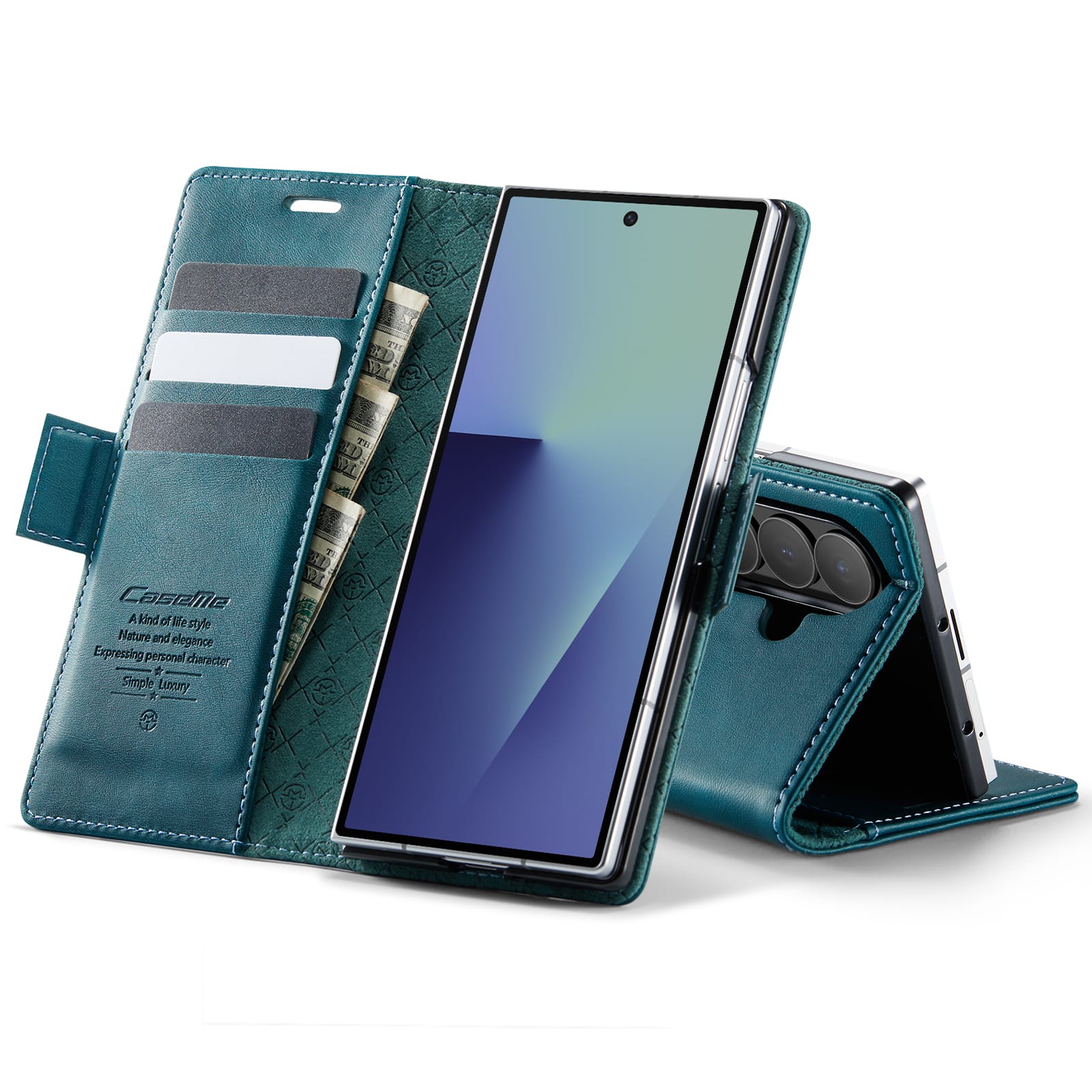 Vintage PU Leather Wallet Case with Hinge Protection for Samsung Galaxy Z Fold 7 [Navy]