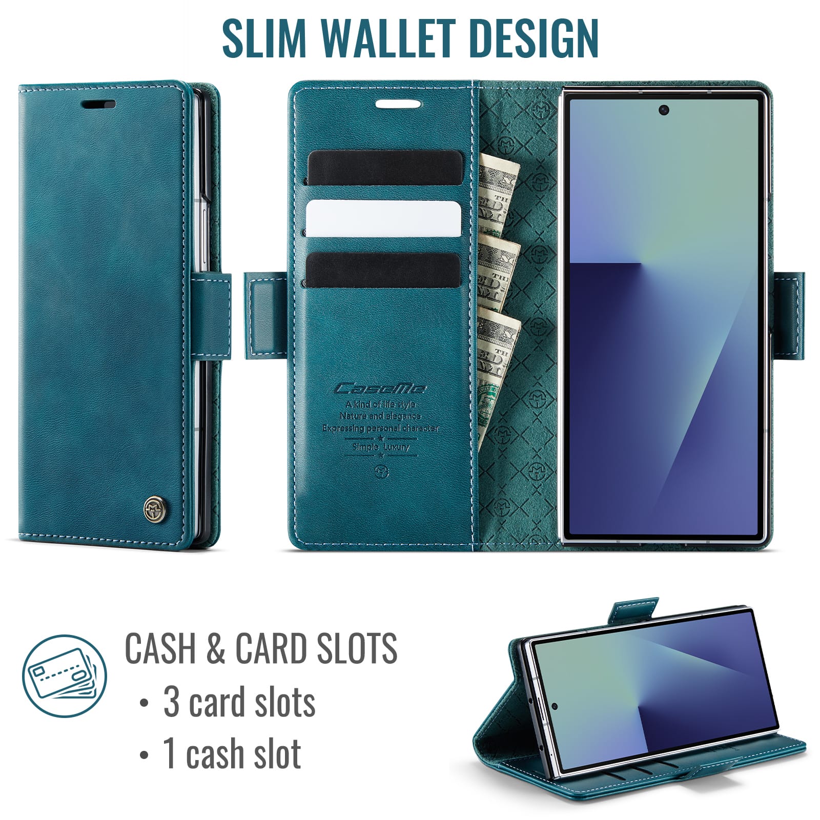 Vintage PU Leather Wallet Case with Hinge Protection for Samsung Galaxy Z Fold 7 [Navy]