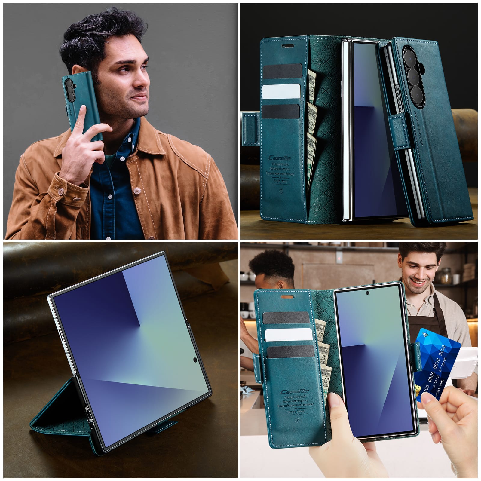 Vintage PU Leather Wallet Case with Hinge Protection for Samsung Galaxy Z Fold 7 [Navy]