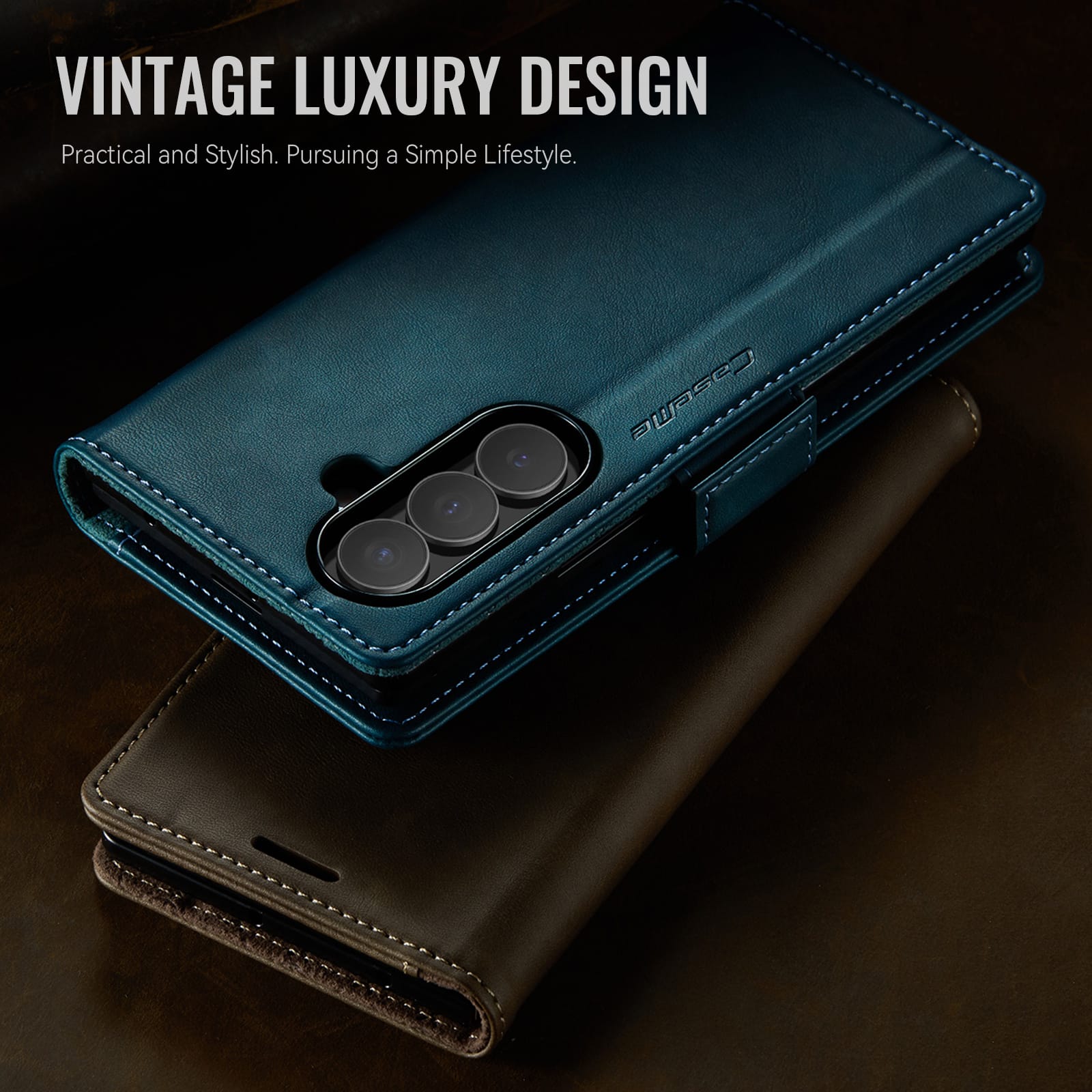 Vintage PU Leather Wallet Case with Hinge Protection for Samsung Galaxy Z Fold 7 [Navy]