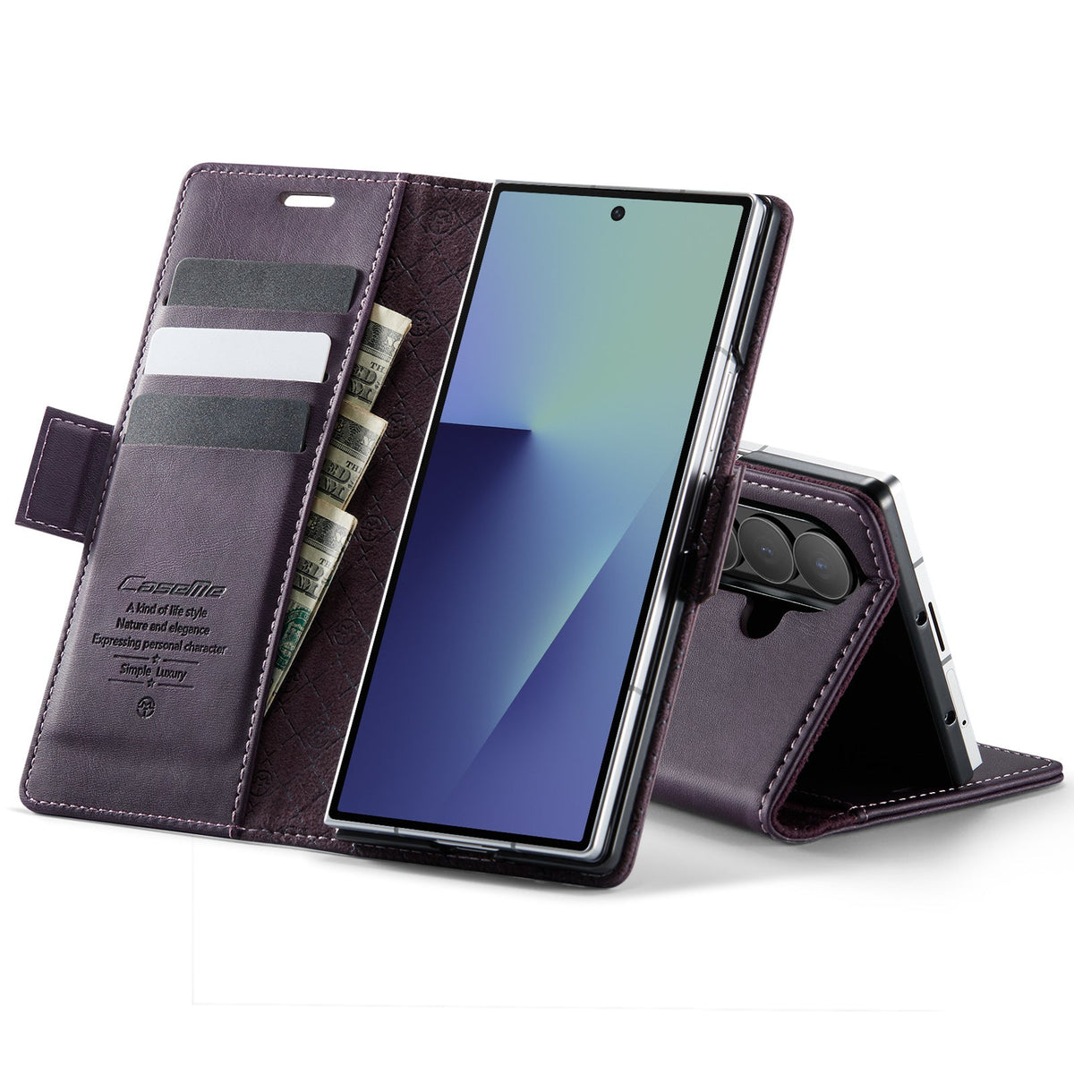 Vintage PU Leather Wallet Case with Hinge Protection for Samsung Galaxy Z Fold 7 [Purple]