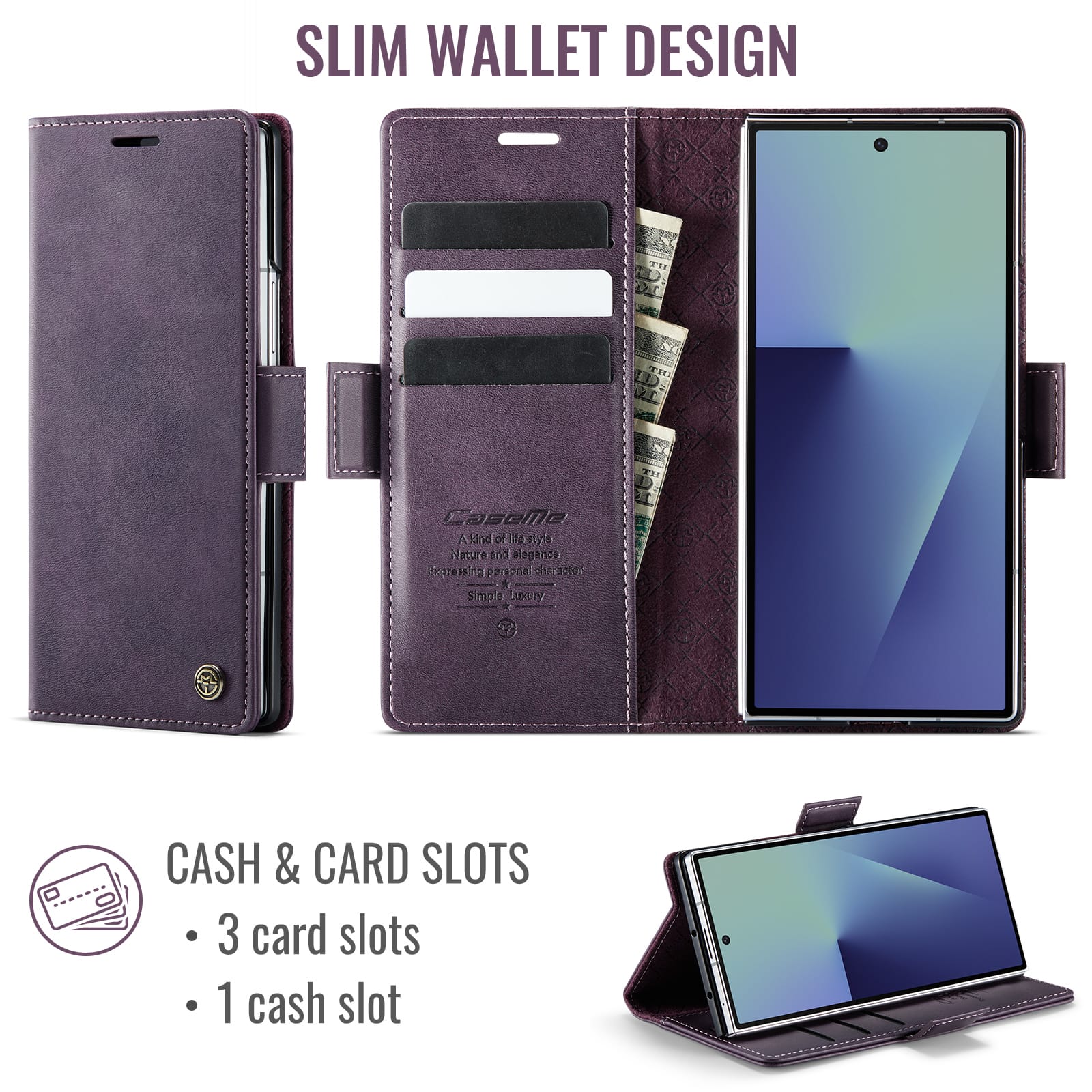 Vintage PU Leather Wallet Case with Hinge Protection for Samsung Galaxy Z Fold 7 [Purple]