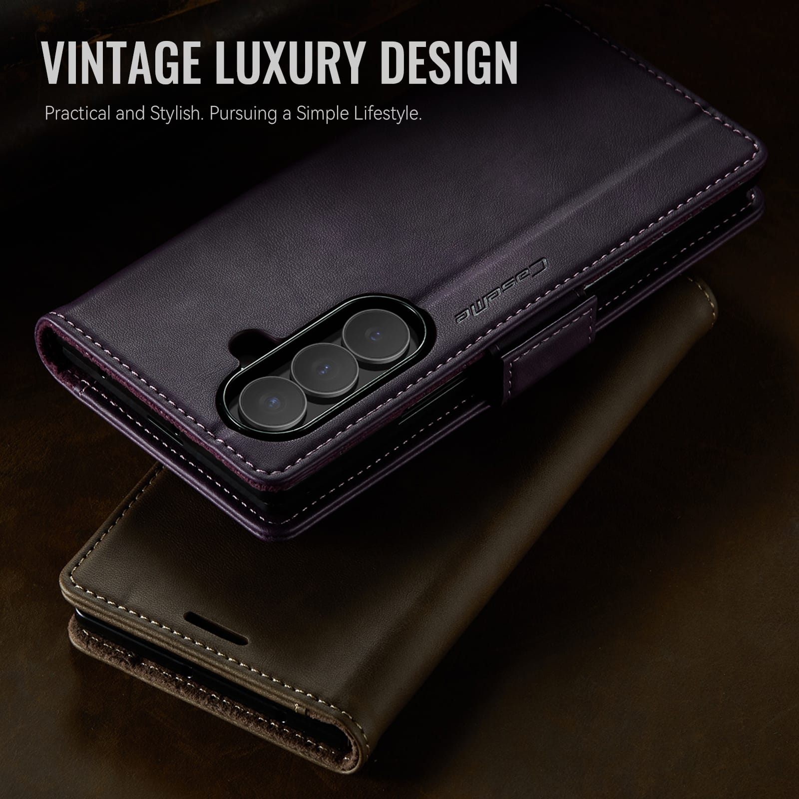 Vintage PU Leather Wallet Case with Hinge Protection for Samsung Galaxy Z Fold 7 [Purple]
