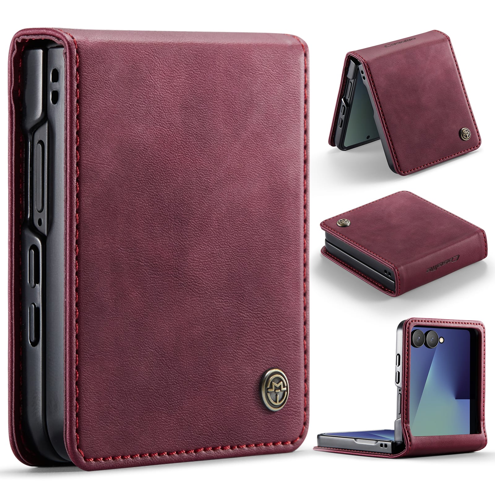 Stylish Samsung Galaxy Z Flip 7 Retro Leather Cover [Maroon]