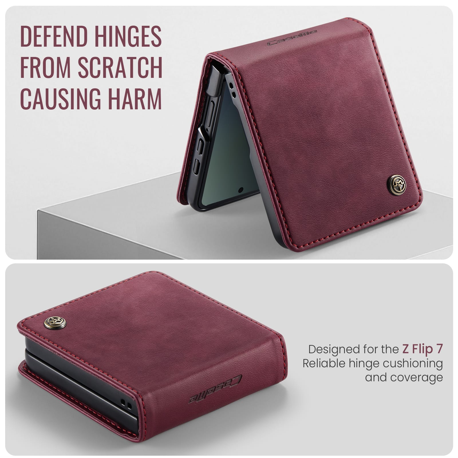 Stylish Samsung Galaxy Z Flip 7 Retro Leather Cover [Maroon]