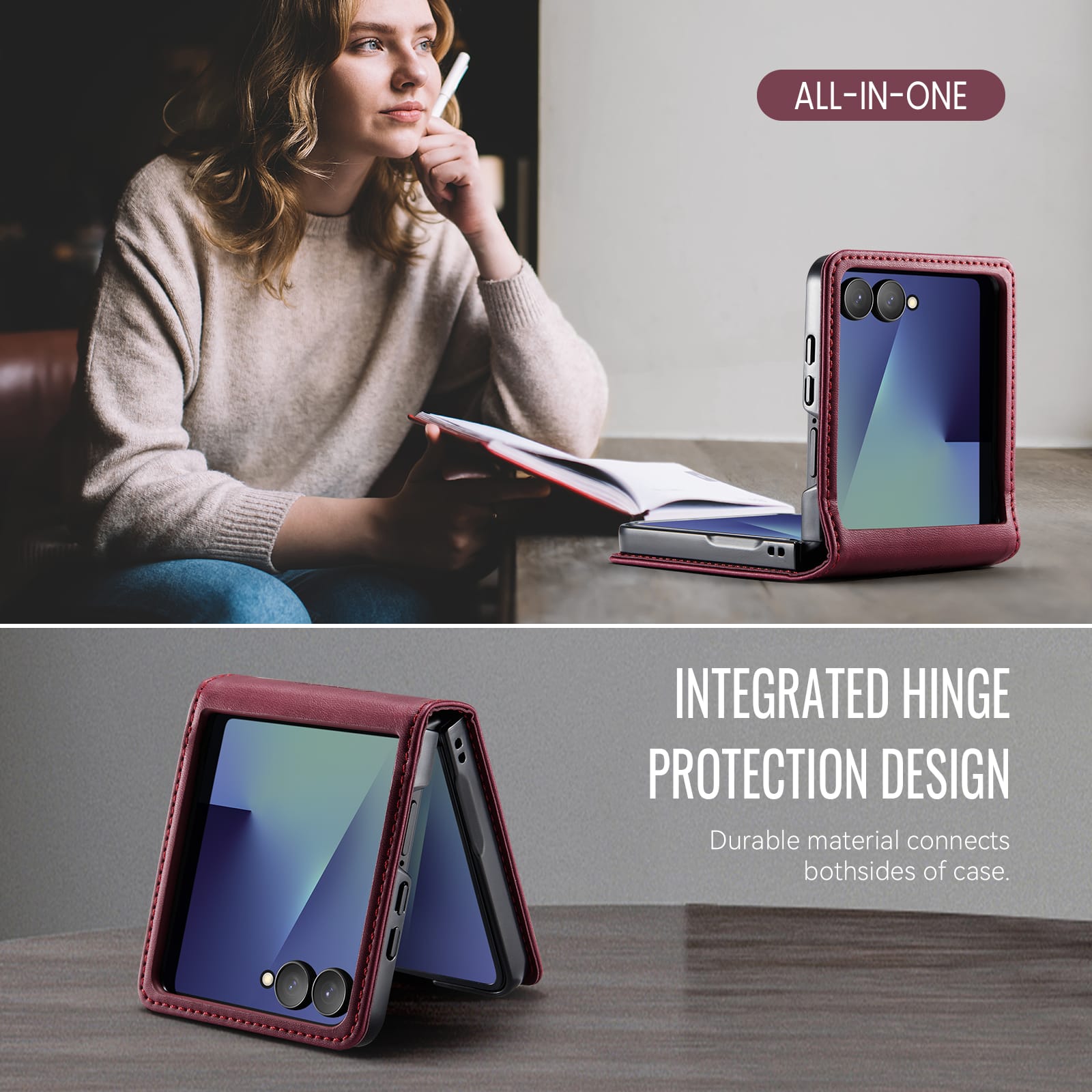 Stylish Samsung Galaxy Z Flip 7 Retro Leather Cover [Maroon]