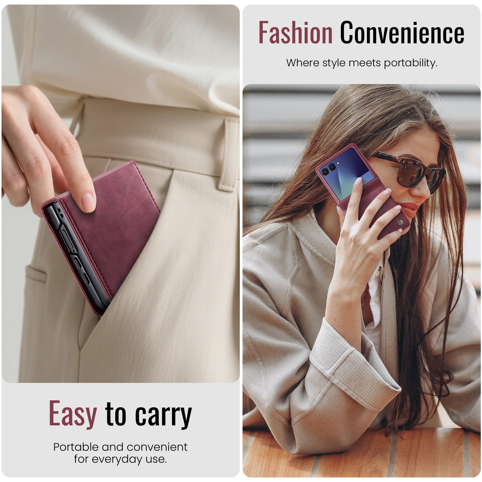 Stylish Samsung Galaxy Z Flip 7 Retro Leather Cover [Maroon]