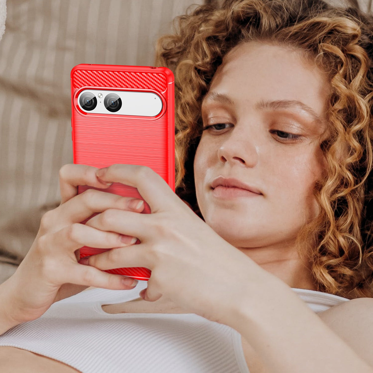 Sony Xperia 10 VII Carbon Fibre Brushed Case [Red]