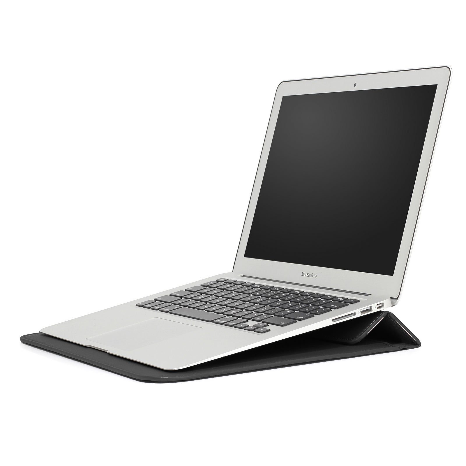 11-12" Laptop Sleeve with Foldable Stand - Premium PU Leather - Black