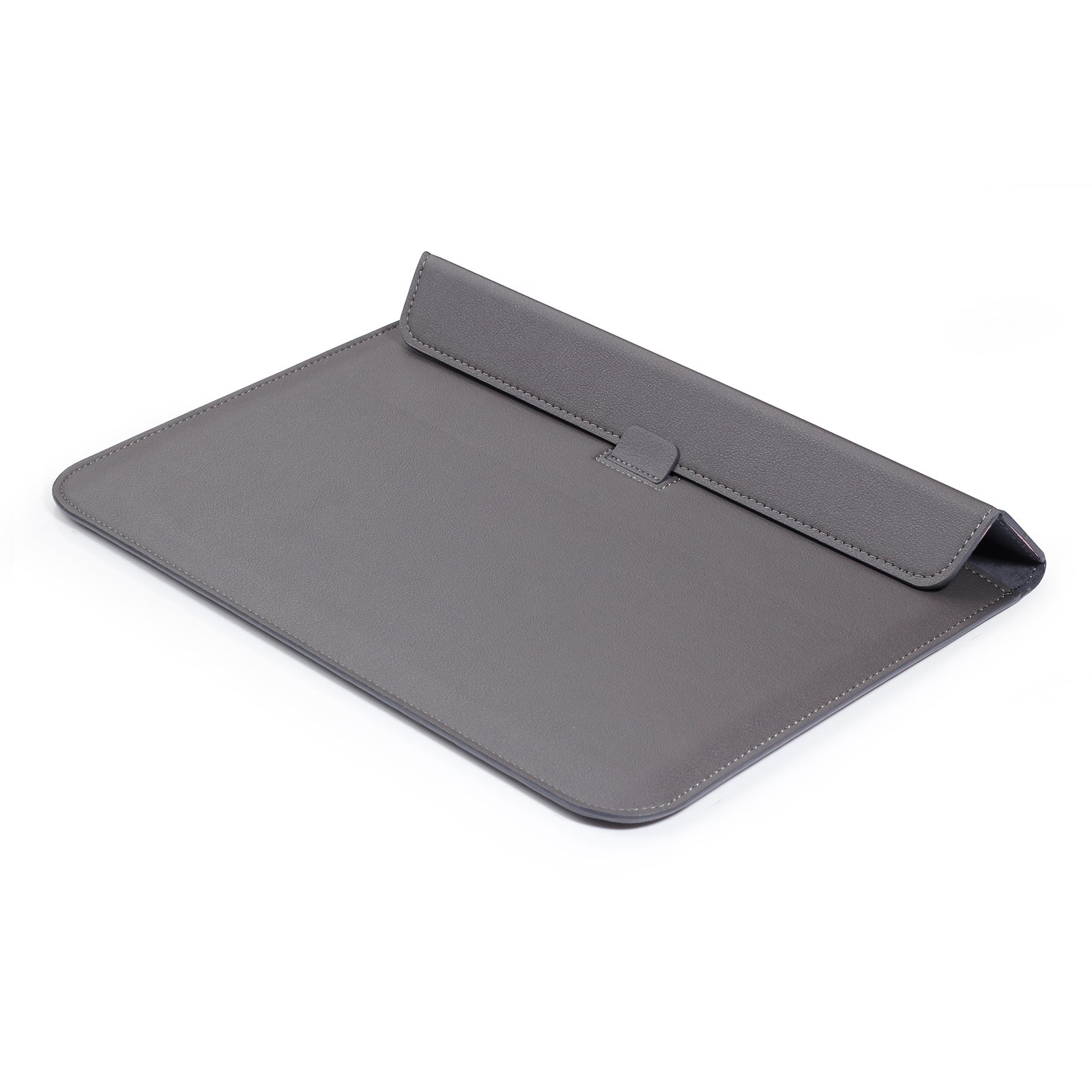 15-16" Laptop Sleeve with Foldable Stand - Premium PU Leather - Grey