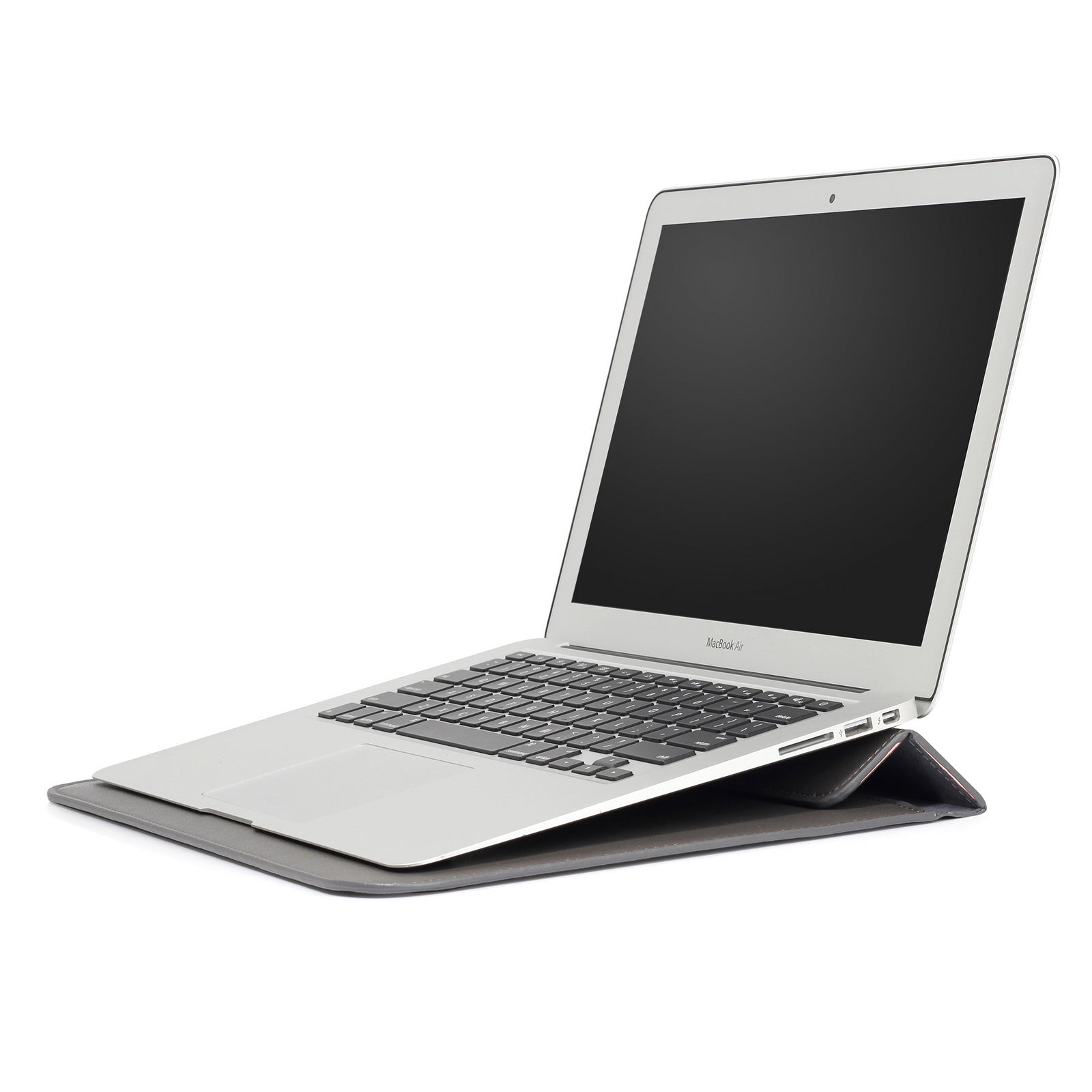 15-16" Laptop Sleeve with Foldable Stand - Premium PU Leather - Grey